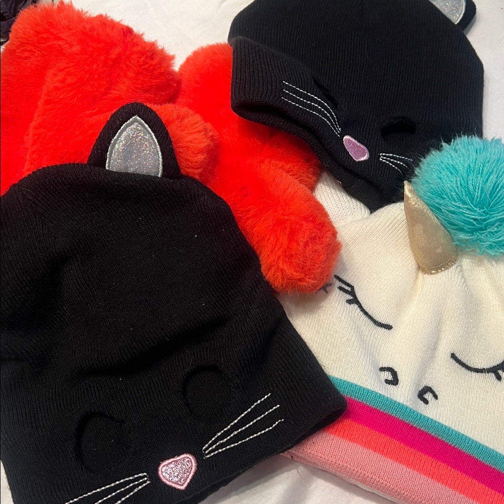 SALE Girls Winter Hat Mitten bundle Unicorn Kittens